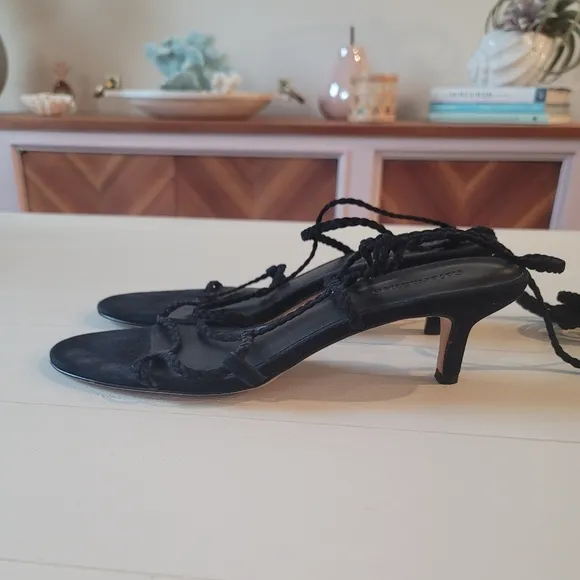 Reformation Suede Porto Kitten Heel Sandals in Black
