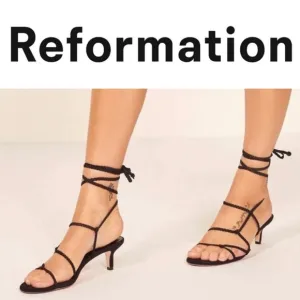 Reformation Suede Porto Kitten Heel Sandals in Black