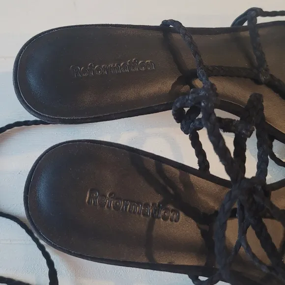 Reformation Suede Porto Kitten Heel Sandals in Black