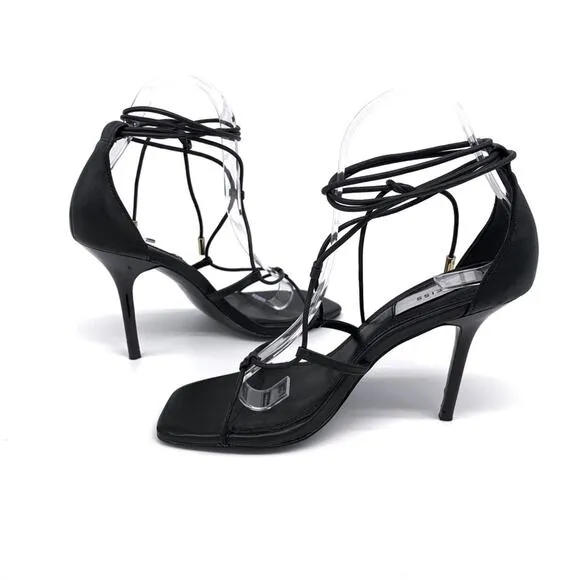 REISS Kali High Leather Strappy Wrap Sandals Black 37 (6)