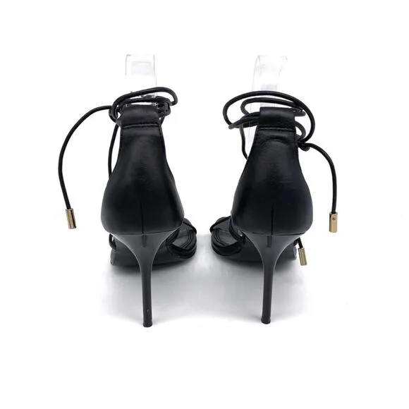 REISS Kali High Leather Strappy Wrap Sandals Black 37 (6)