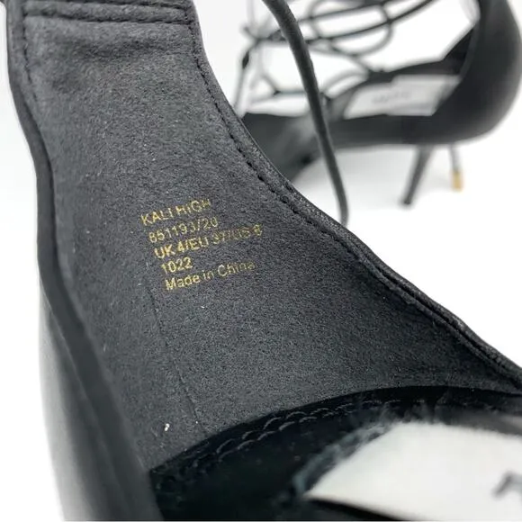 REISS Kali High Leather Strappy Wrap Sandals Black 37 (6)
