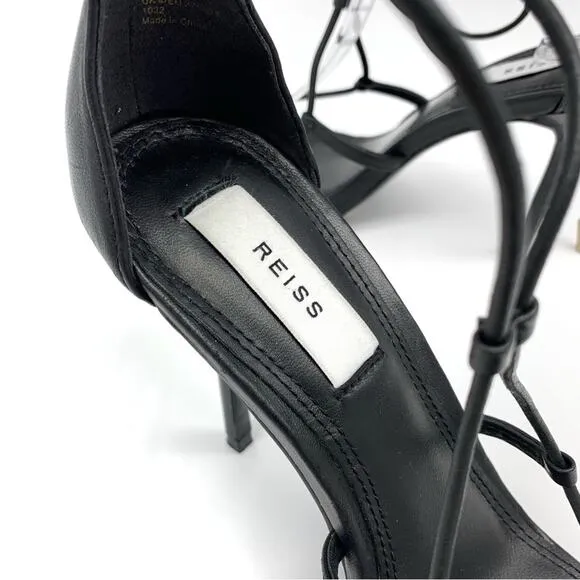 REISS Kali High Leather Strappy Wrap Sandals Black 37 (6)
