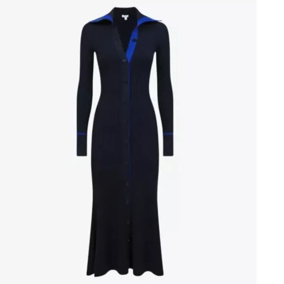 Reiss Millie Knitted Ribbed Midi Dress Navy/Blue Size Small Bodycon