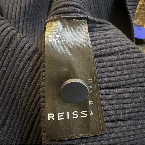 Reiss Millie Knitted Ribbed Midi Dress Navy/Blue Size Small Bodycon