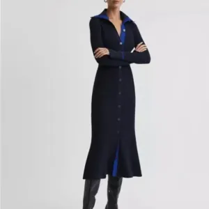 Reiss Millie Knitted Ribbed Midi Dress Navy/Blue Size Small Bodycon