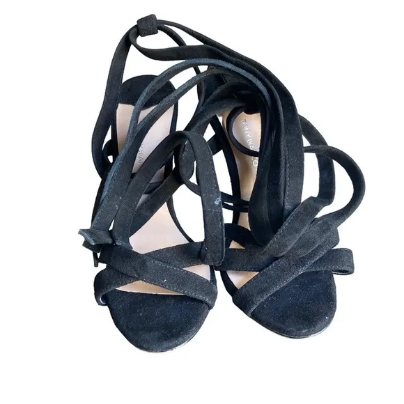 Revolve Tony Bianco Black Suede Clear Heel Ankle Wrap Komma Sandals Size 5