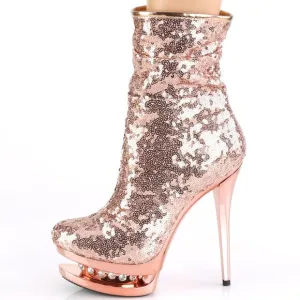 Rhinestone Sequin Platform High Heel Ankle Boots