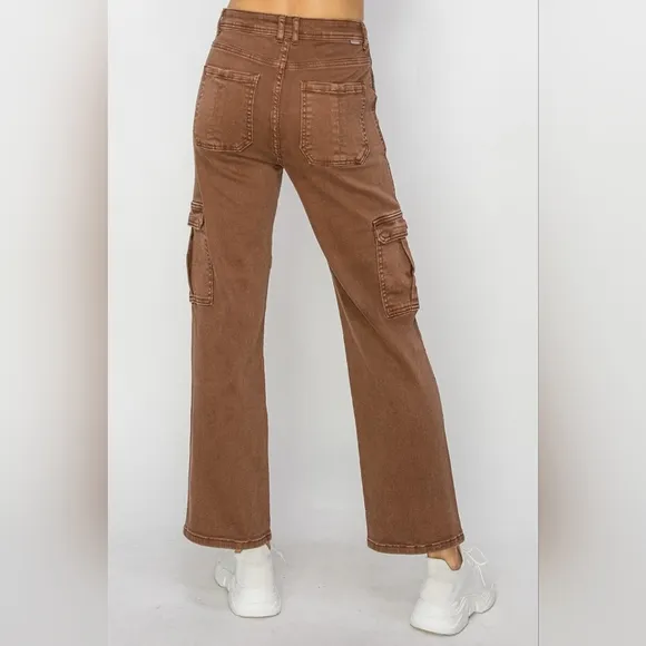 RISEN Cargo High-Rise 90s Retro Denim Wide Leg Boyfriend Fit Utility Jean Pants