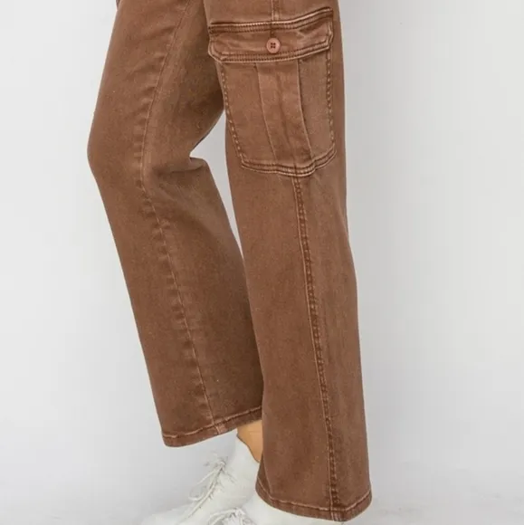 RISEN Cargo High-Rise 90s Retro Denim Wide Leg Boyfriend Fit Utility Jean Pants