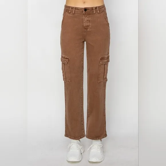 RISEN Cargo High-Rise 90s Retro Denim Wide Leg Boyfriend Fit Utility Jean Pants