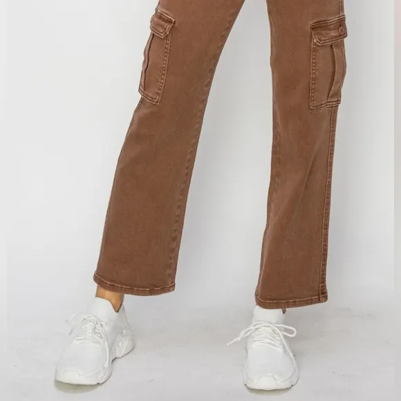 RISEN Cargo High-Rise 90s Retro Denim Wide Leg Boyfriend Fit Utility Jean Pants