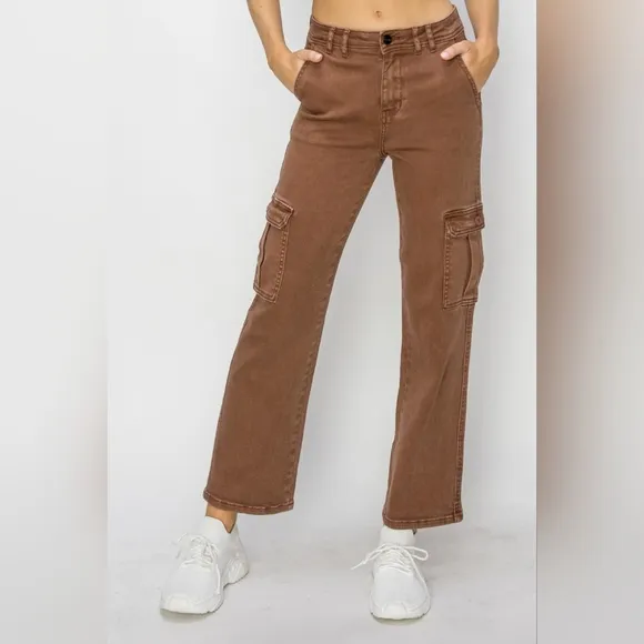RISEN Cargo High-Rise 90s Retro Denim Wide Leg Boyfriend Fit Utility Jean Pants