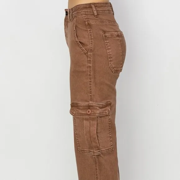 RISEN Cargo High-Rise 90s Retro Denim Wide Leg Boyfriend Fit Utility Jean Pants
