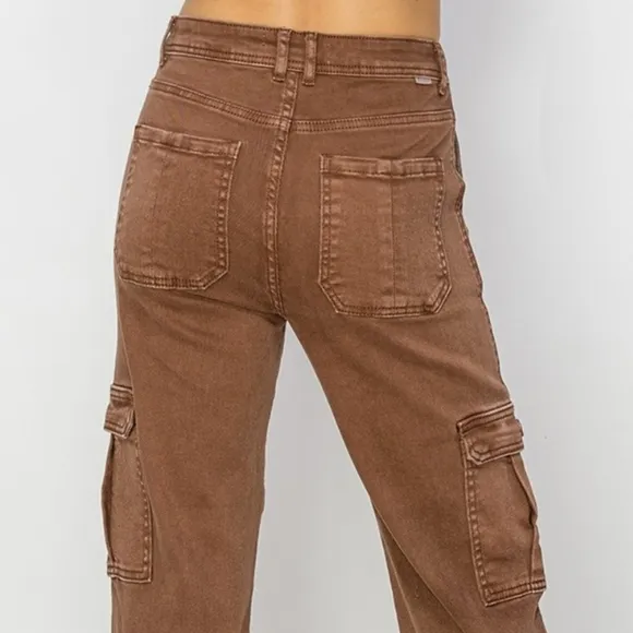 RISEN Cargo High-Rise 90s Retro Denim Wide Leg Boyfriend Fit Utility Jean Pants