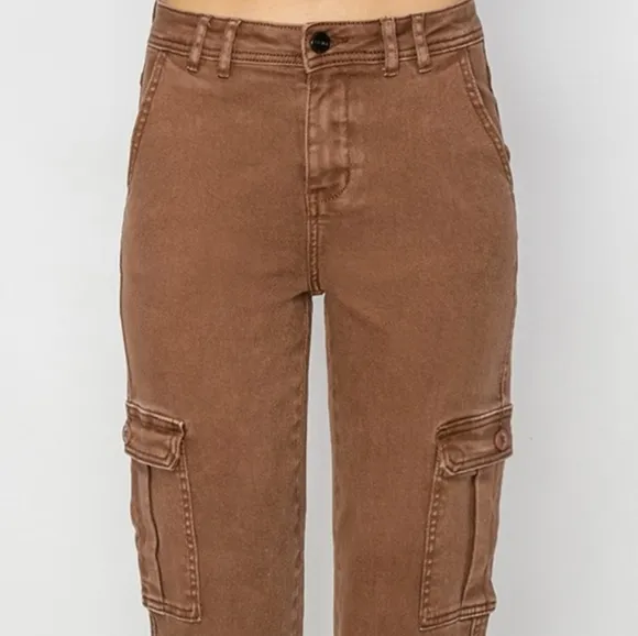 RISEN Cargo High-Rise 90s Retro Denim Wide Leg Boyfriend Fit Utility Jean Pants