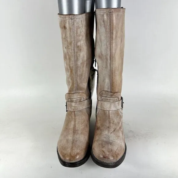 Roan Riding Boots Women's 9 Beige Leather Buckle Knee-High Tall Cowboy Zipper