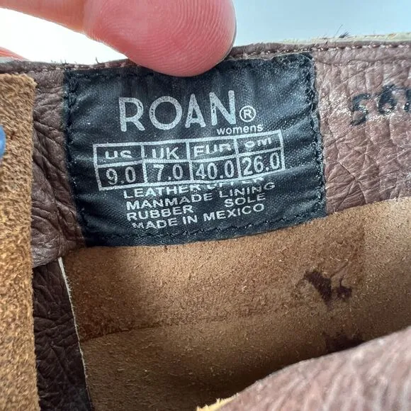 Roan Riding Boots Women's 9 Beige Leather Buckle Knee-High Tall Cowboy Zipper