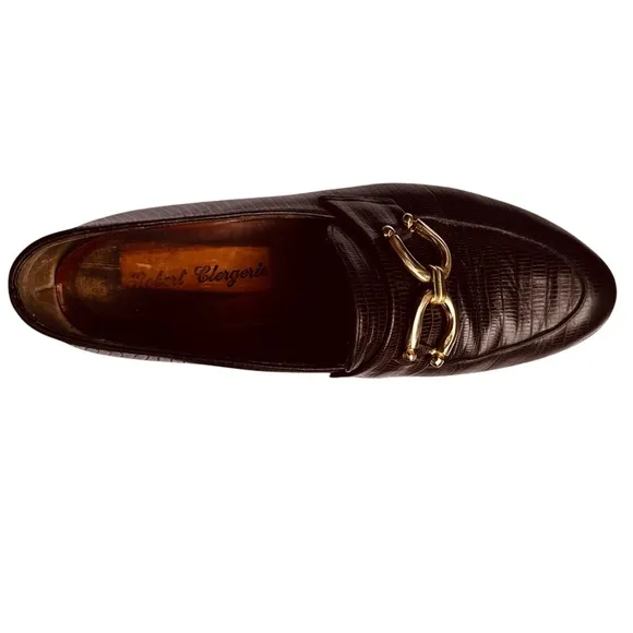 Robert Clergerie Loafers Shoes Brown Lizard Skin Leather US 6 1/2 Medium Vintage