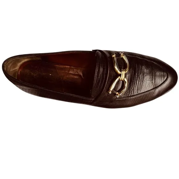 Robert Clergerie Loafers Shoes Brown Lizard Skin Leather US 6 1/2 Medium Vintage