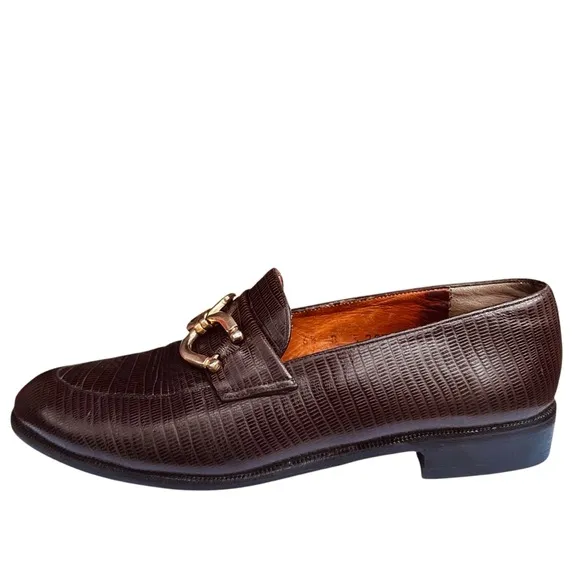 Robert Clergerie Loafers Shoes Brown Lizard Skin Leather US 6 1/2 Medium Vintage