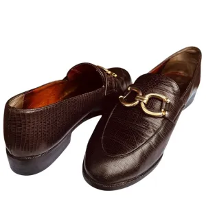 Robert Clergerie Loafers Shoes Brown Lizard Skin Leather US 6 1/2 Medium Vintage