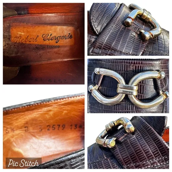 Robert Clergerie Loafers Shoes Brown Lizard Skin Leather US 6 1/2 Medium Vintage