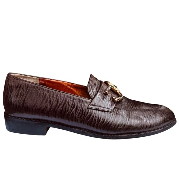 Robert Clergerie Loafers Shoes Brown Lizard Skin Leather US 6 1/2 Medium Vintage