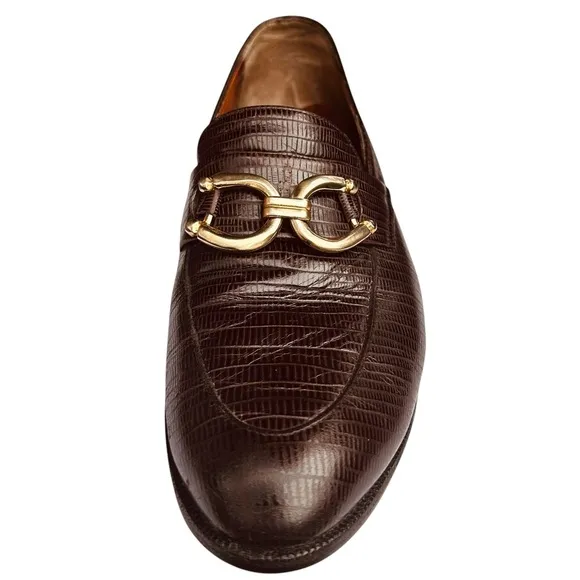 Robert Clergerie Loafers Shoes Brown Lizard Skin Leather US 6 1/2 Medium Vintage