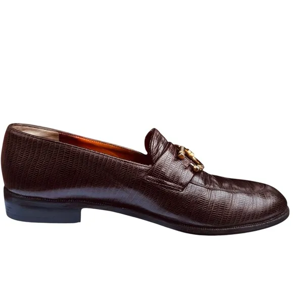 Robert Clergerie Loafers Shoes Brown Lizard Skin Leather US 6 1/2 Medium Vintage