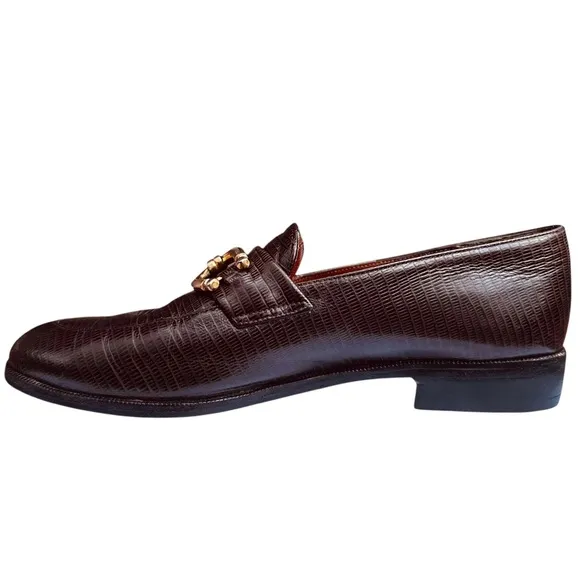Robert Clergerie Loafers Shoes Brown Lizard Skin Leather US 6 1/2 Medium Vintage