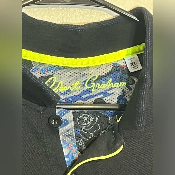 Robert Graham Classic Fit Polo Black Neon Trim Camo Inner XL Great Condition