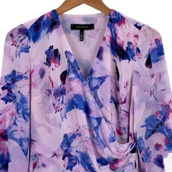 Robert Rodriguez Floral Print Faux-Wrap Dress S