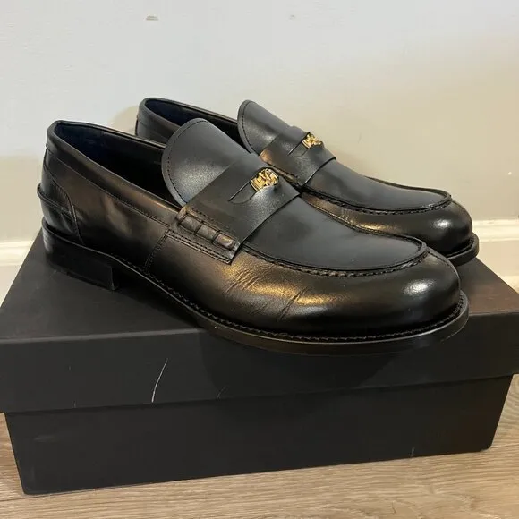Roberto Cavalli Leather Penny Loafers Men's Size 43.5/10.Black Murano Italy