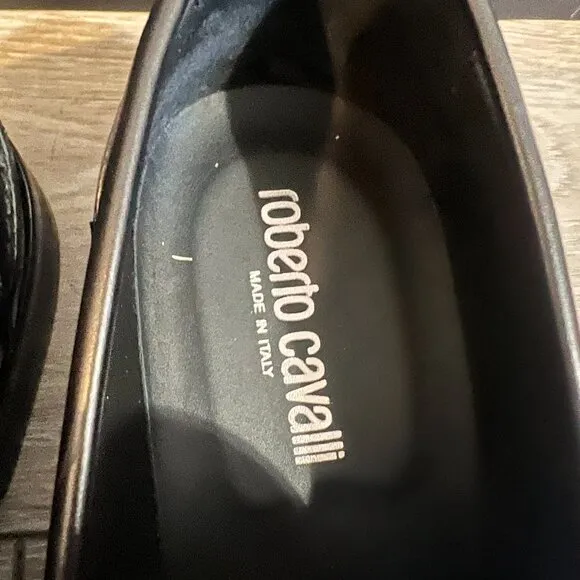 Roberto Cavalli Leather Penny Loafers Men's Size 43.5/10.Black Murano Italy