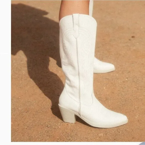 ROC Galveston High Western Boots in White Leather