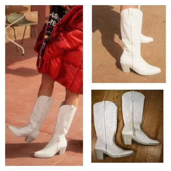 ROC Galveston High Western Boots in White Leather