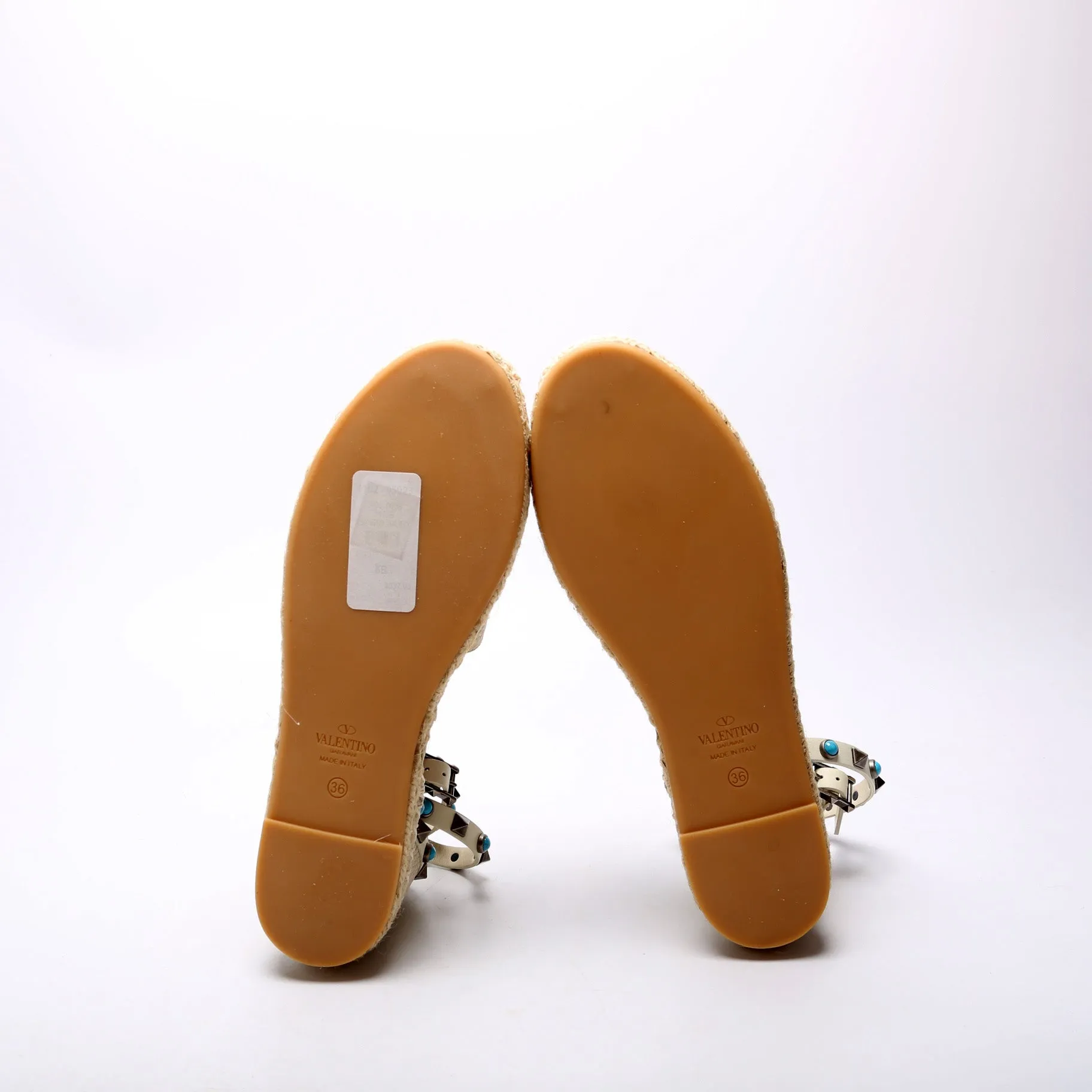 Rockstud Rolling Ankle Espadrilles Size 36 White