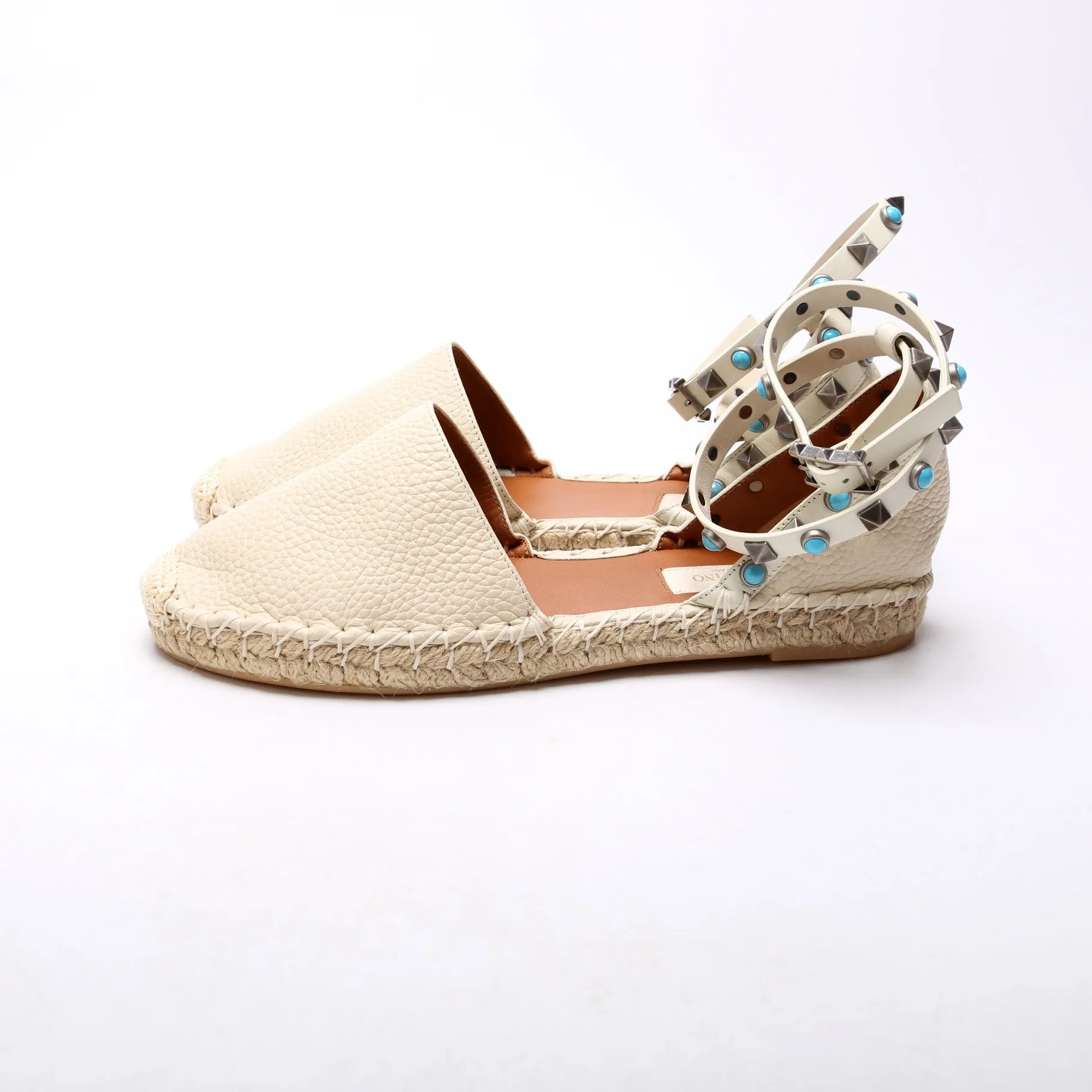 Rockstud Rolling Ankle Espadrilles Size 36 White