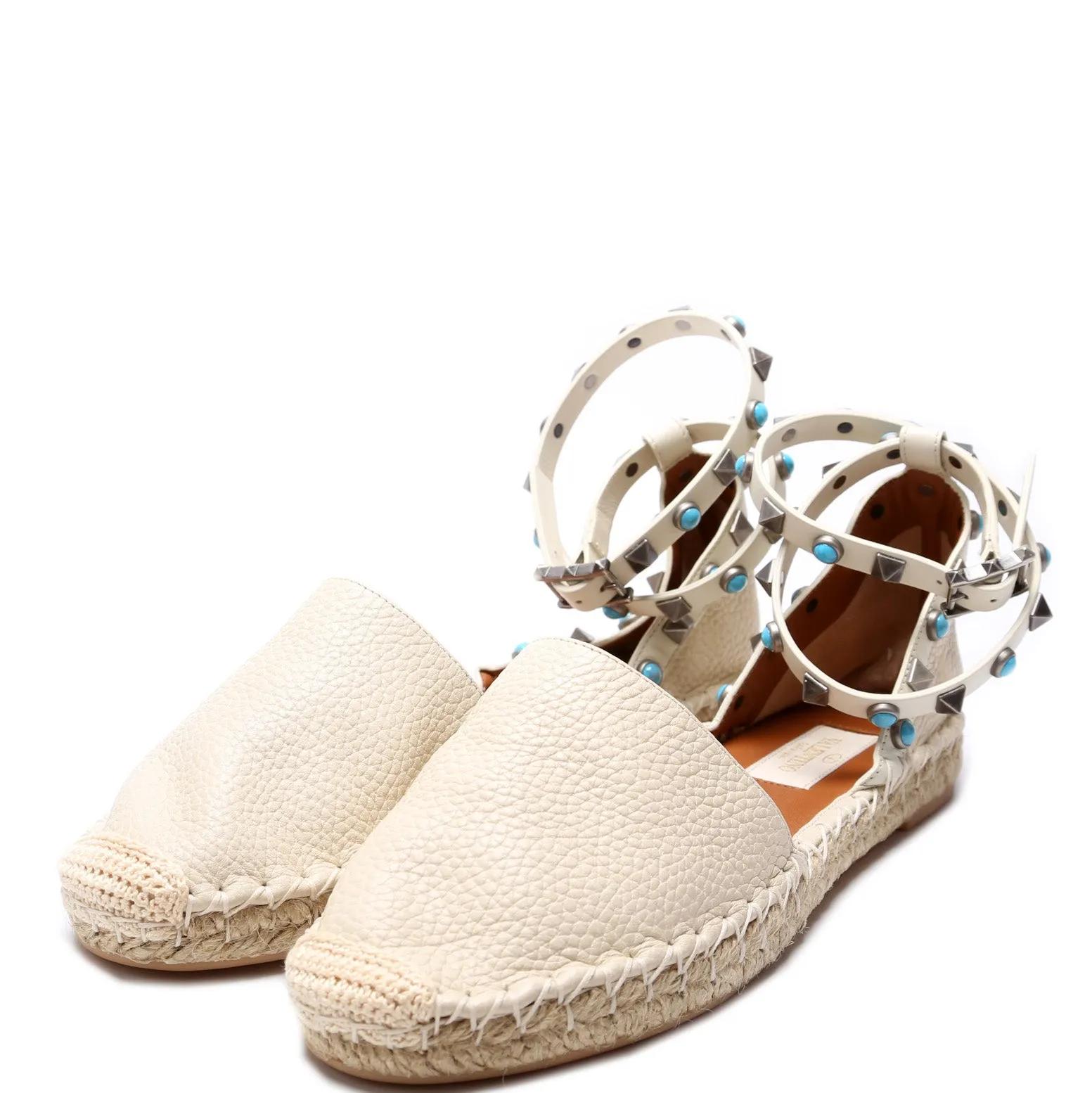 Rockstud Rolling Ankle Espadrilles Size 36 White