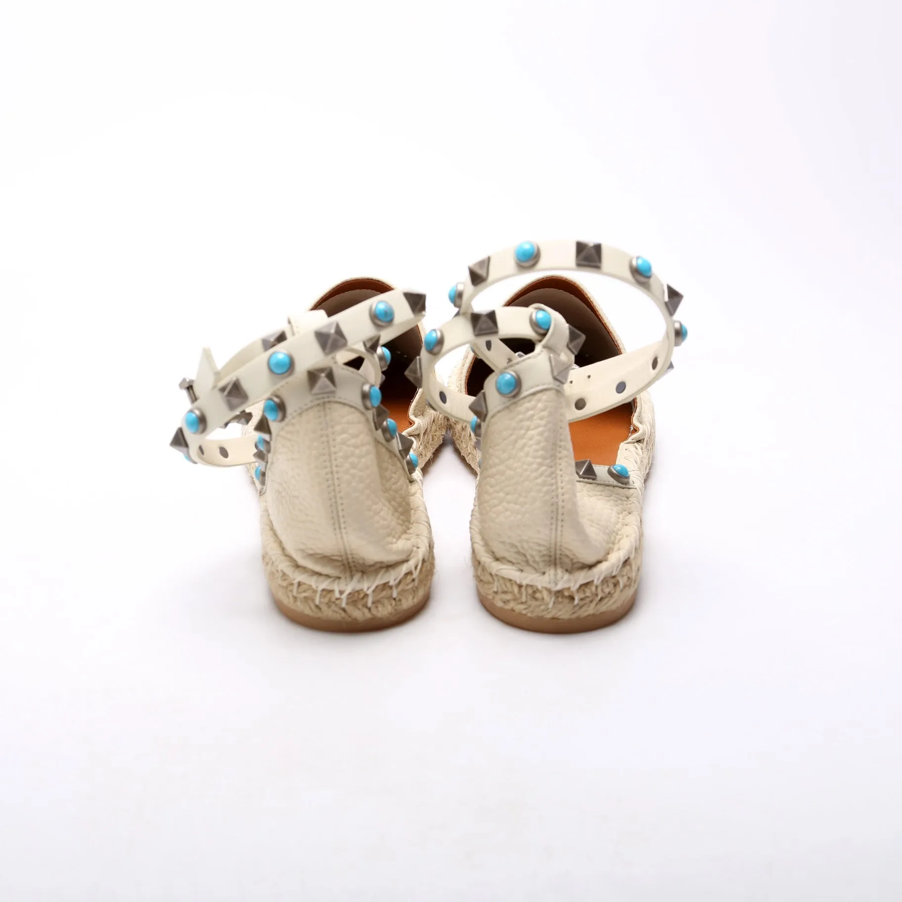 Rockstud Rolling Ankle Espadrilles Size 36 White