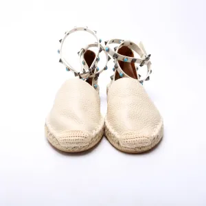 Rockstud Rolling Ankle Espadrilles Size 36 White