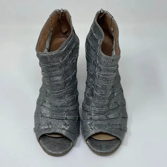 RON WHITE Sandals Silver Metal Ankle Strap Italy Size 38