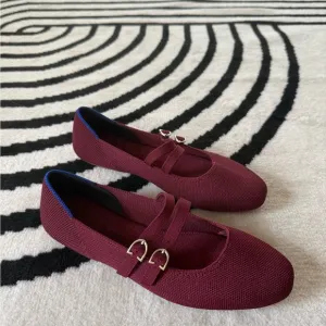 Rothys Merlot Double Buckle Mary Jane Women's Flats 6.5