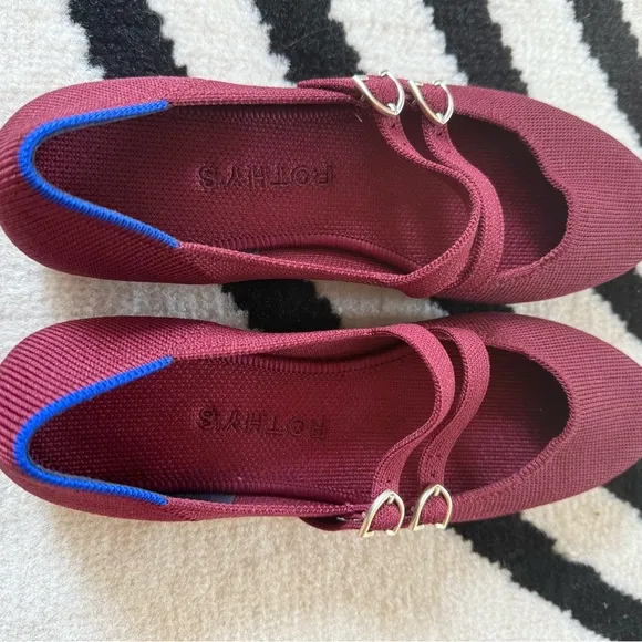 Rothys Merlot Double Buckle Mary Jane Women's Flats 6.5