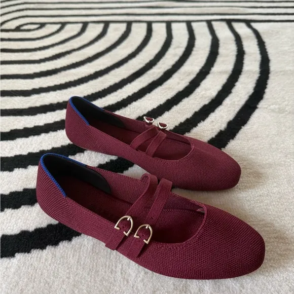 Rothys Merlot Double Buckle Mary Jane Women's Flats 6.5