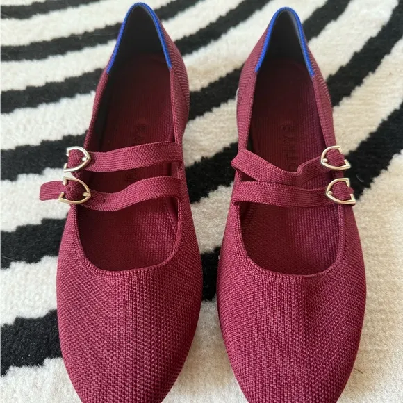 Rothys Merlot Double Buckle Mary Jane Women's Flats 6.5