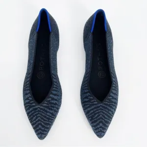 Rothy's Pointed Toe Sparkle Black Blue Zebra Stripe Flats Shoes Size 6.5 Ballet