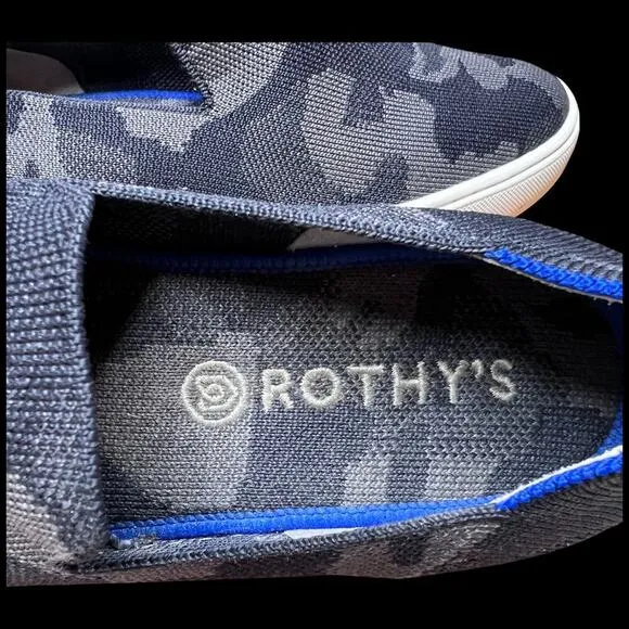 ROTHY'S The Original Slip On Sneaker Women's Sz 8.5 Black Grey Camo Knit Flats