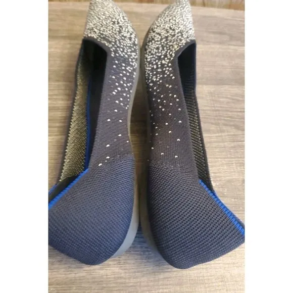 Rothy's The Point Flat Shoes Womens Size 10.5 Midnight Metallic